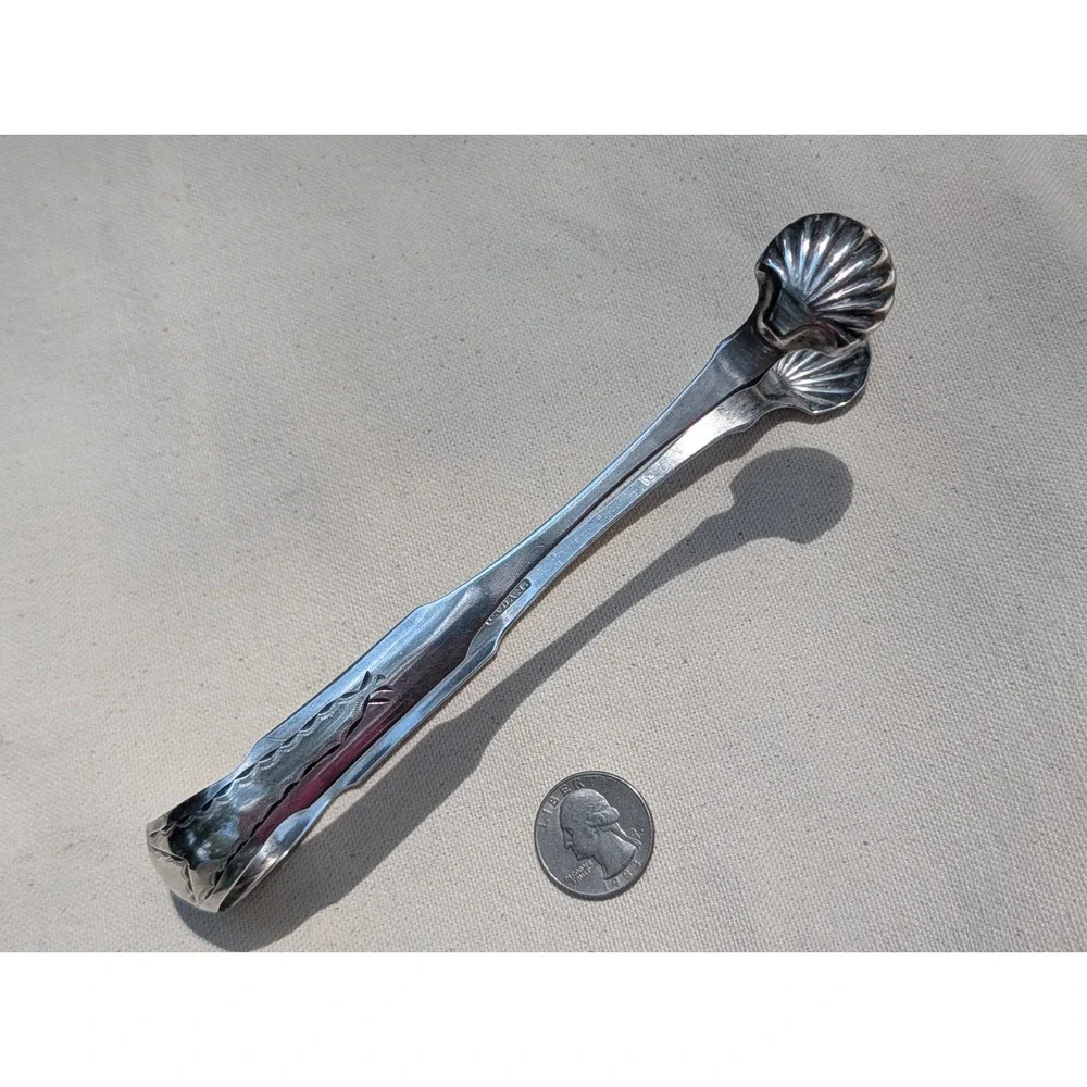 James Adam Antique Coin Silver Sugar Tongs Shell Motif Monogrammed Georgian